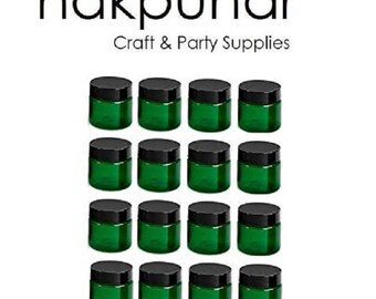 Nakpunar 16 pcs 1 oz Green Plastic Jars with Black lid Single wall PET