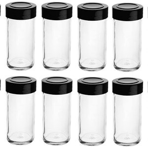 Nakpunar 12 pcs Glass Spice Jars with Shaker Sifter and Stackable Black Lids 4 oz Straight Sided Storage and Organization image 1