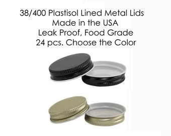 24 pcs 38-400 Gold or Black Plastisol Lined Lids - Made in the USA