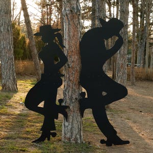 Giant Cowboy & Cowgirl Yard Display, 5 Ft All-Weather Western PVC Outdoor Decor, Ranch Silhouettes for Garden or Fence, Country Yard Art