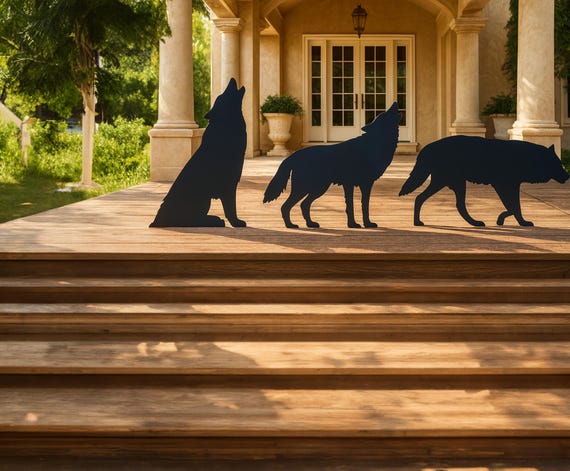 Wolf Pack Yard Art, Life Size Wolf Silhouette Set, Outdoor Wildlife Decor, Rustic Cabin Garden Decor