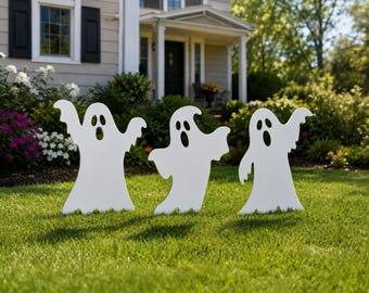 Ghost Yard Decorations, Set of 3 PVC Halloween Ghost Yard Signs, Weatherproof Outdoor Lawn Decor, White or Black