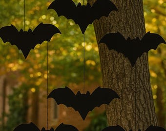 Set of 6 Black Hanging Bats, Halloween PVC Yard Decor, Outdoor Haunted Tree Props, Spooky Lawn Decoration