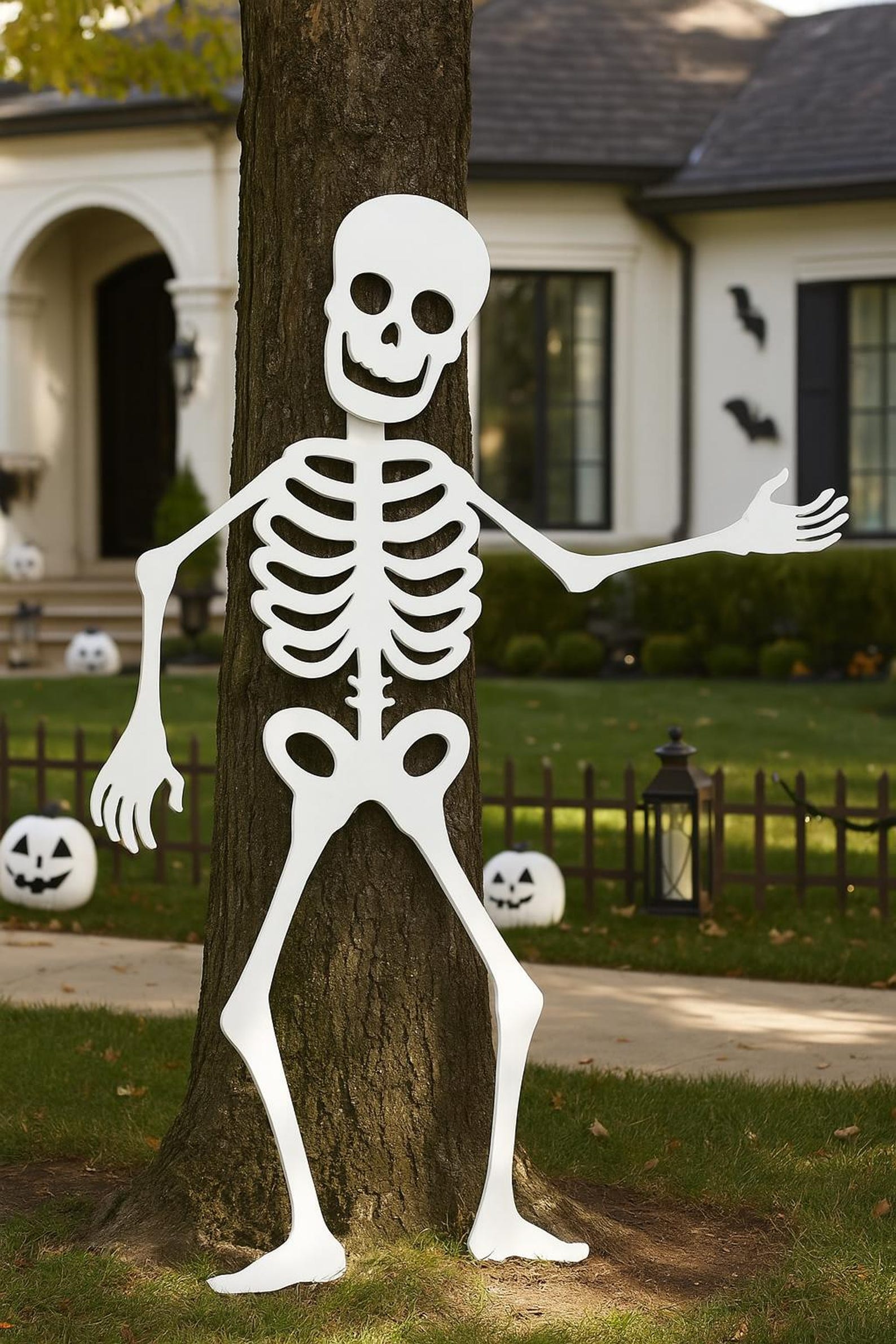 Giant Halloween Skeleton Yard Display, 5.7 Ft Black PVC Outdoor Decor