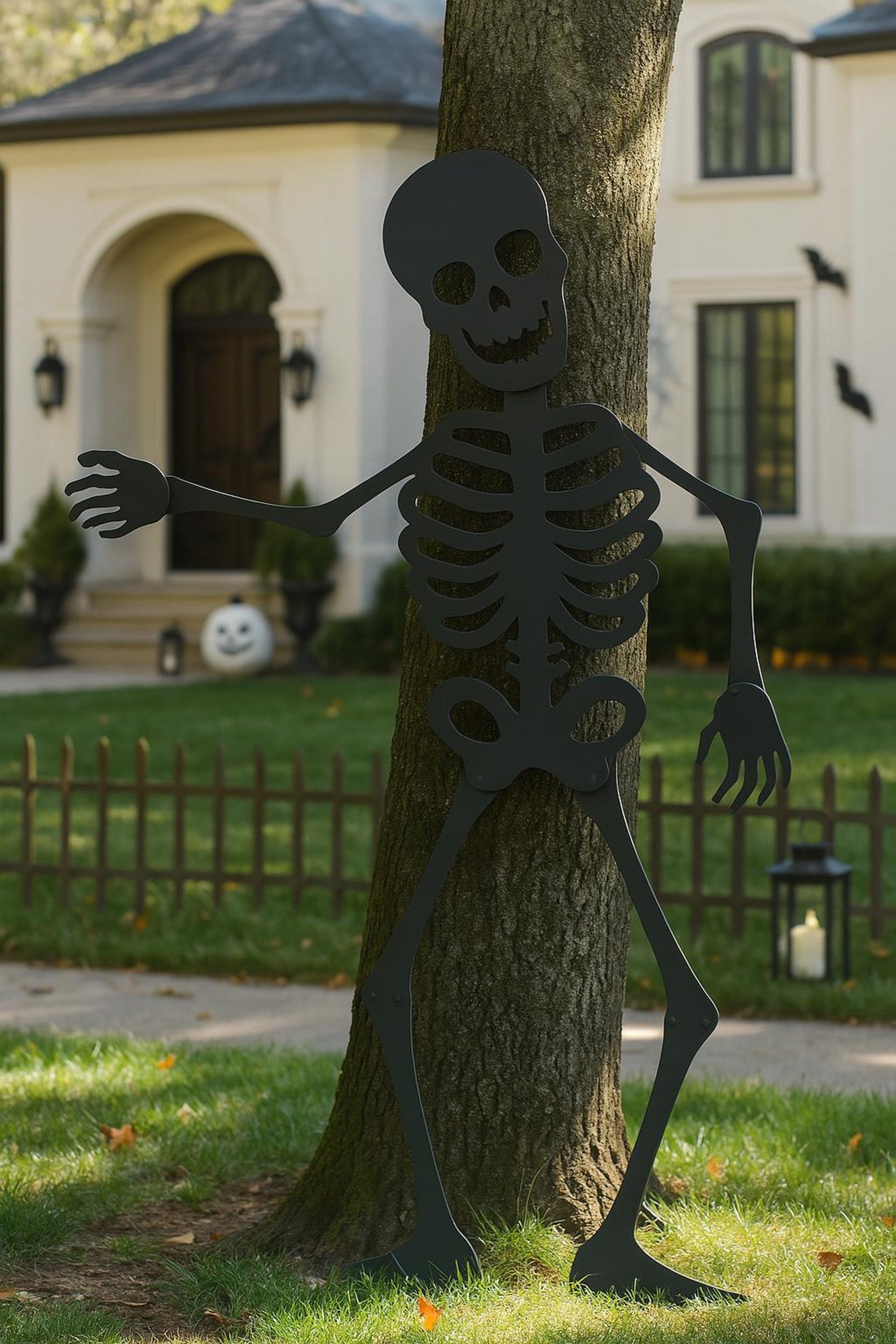 Giant Halloween Skeleton Yard Display, 5.7 Ft Black PVC Outdoor Decor