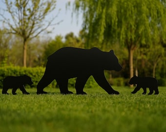 Bear Family Yard Art, Black Bear Lawn Decor Outdoor Wildlife Silhouette