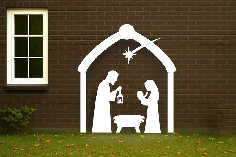 Outdoor White Nativity Scene Yard Display, All-weather PVC Christmas ...