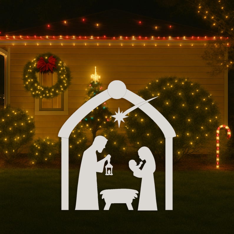 Outdoor White Nativity Scene Yard Display, All-weather PVC Christmas ...