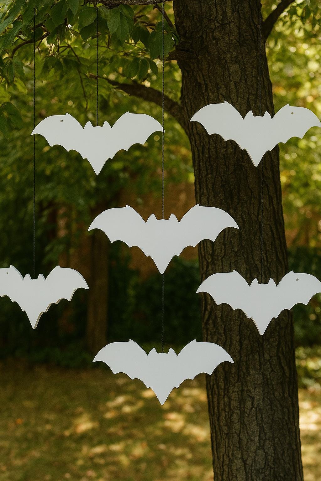Set of 6 Black Hanging Bats, Halloween PVC Yard Decor, Outdoor Haunted ...