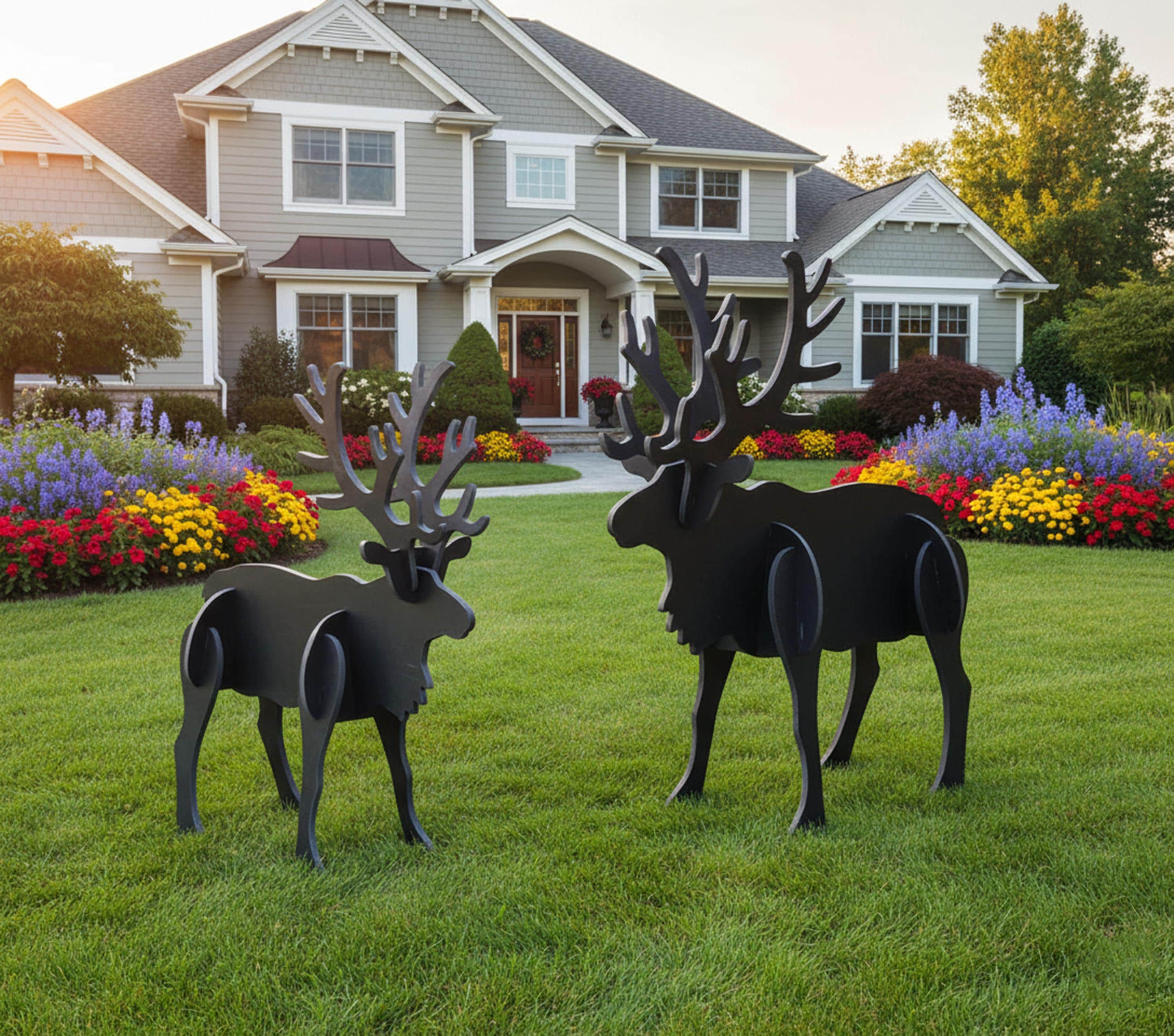 Reindeer Christmas Yard Display, Large PVC Moose & Deer Lawn