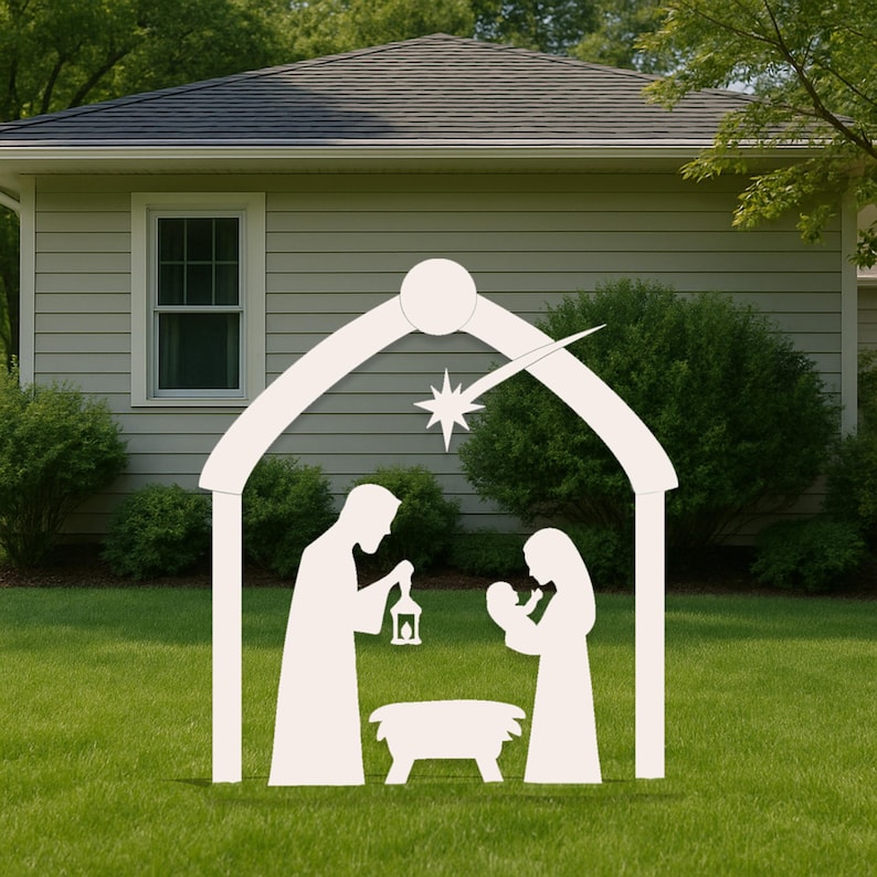 Outdoor White Nativity Scene Yard Display, All-weather PVC Christmas ...