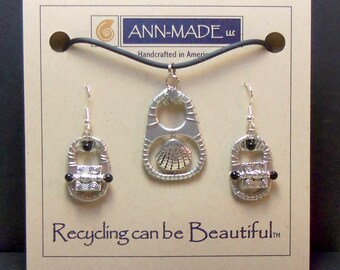 Soda Can Tab Pendant and Earrings Set by Ann-Made - "Silver Scallop"