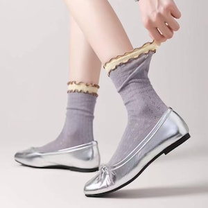 Double Ruffle Lace Mid-Calf Socks | Cute Korean Style Frilly Socks | Sweet Girl Aesthetic Gift for Her | Kawaii Layered Ruffle Socks