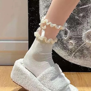 Sheer Ruffle Ankle Socks with Bow - Elegant Women’s Fashion Socks for Layering, Trendy Mesh Stockings for Casual or Dressy Looks
