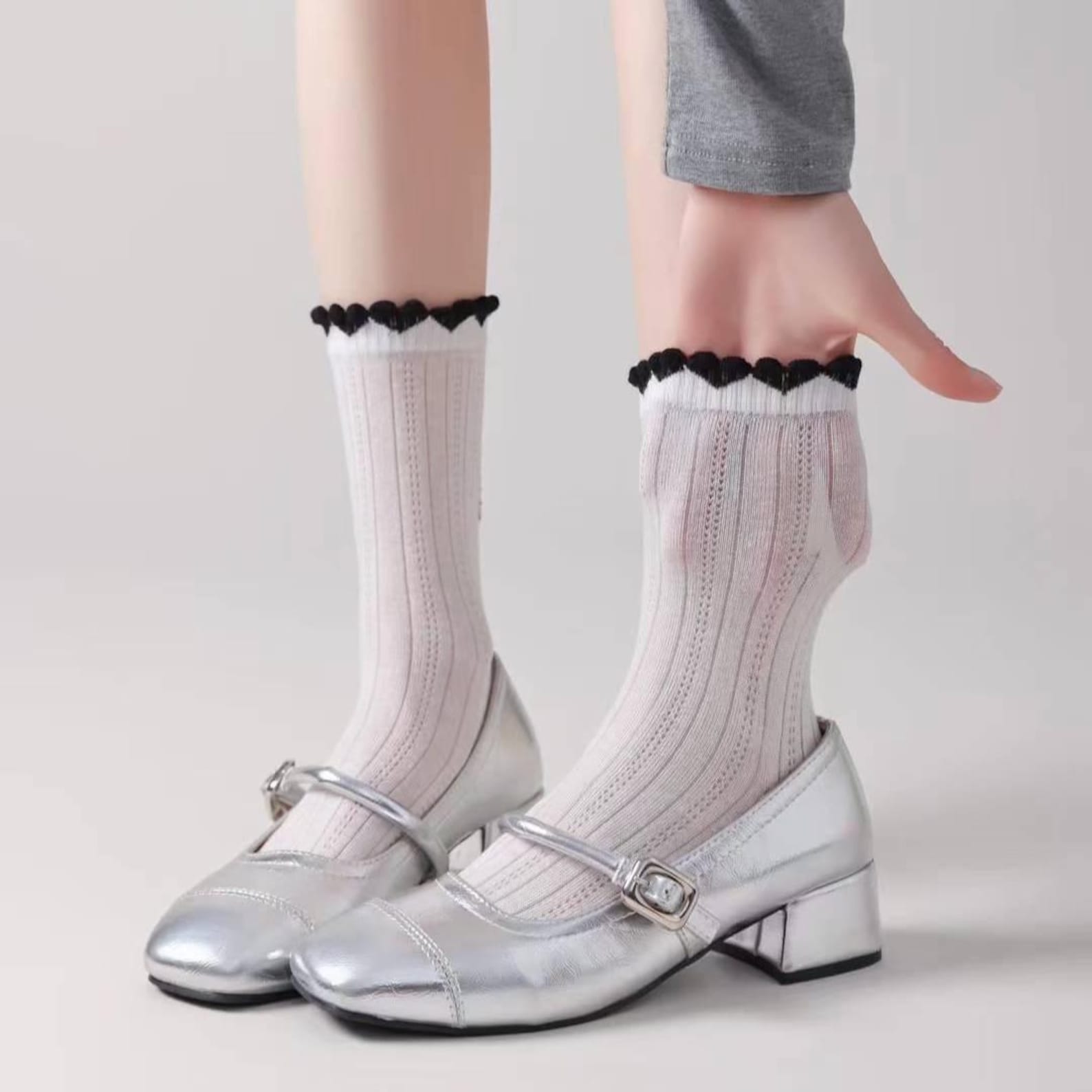 Heart Ruffle Lace Socks: Mary Jane Style Knit Ankle Socks