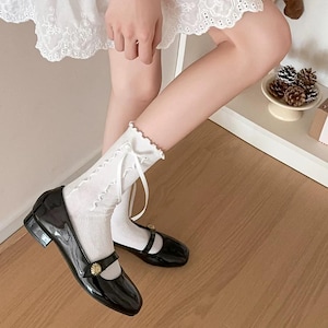 White Socks with Bow, Small Bow Tie Knitting Socks, Elegant Sheer Bow Socks, Stylish, Cute Bow, Soft Pink, Trendy Sheer