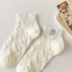 White Knit Cotton Socks – Cozy, Breathable, and Stylish for Everyday Wear, Gift for her