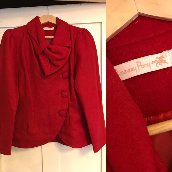 1940s Vintage Style Red Wool Felt Bow Jacket