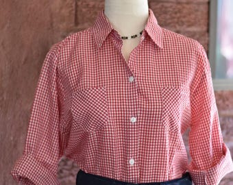 Vintage Style Red and White Gingham Shirt