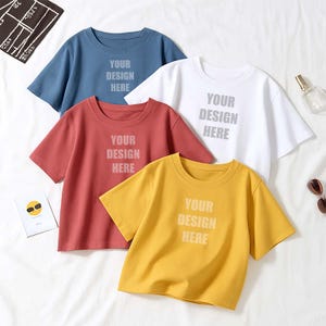 Flat Lay T-Shirt Mockup: Solid Color Unisex Tees (PNG Digital Download)