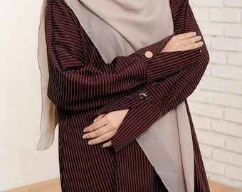 eenvoudige abaya | elegante bescheiden kleding | hijab-outfit | moslim maxi-jurk - Najwa Stripe Dress