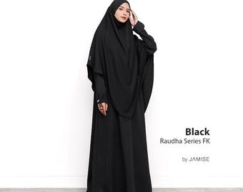 Conjunto Khimar Abaya negro / Traje de oración musulmana modesta - Raudha Abaya