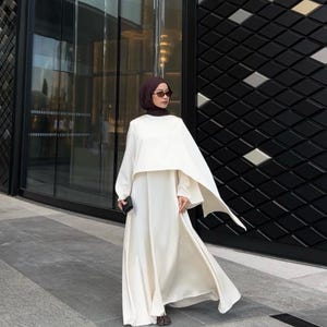 white hijab graduation dress Two pieces set prom maxi dress graduation dress muslim fashion 2024 –  Anna's Couture Dresses main image 0