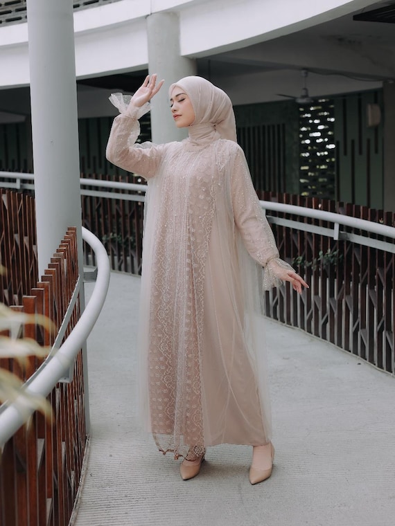 Luxury Tulle Abaya for Eid | Hijab Formal Gown | Modest evening Dress | Luxury Tulle Sheer Dress - Aliza Dress