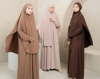 Jerseyabaya voor hadj en umrah | Lichtgewicht bescheiden gebedsjurk | Soepelvallende moslimoutfit | Elegante abaya in neutrale kleuren - Huriyah Abaya