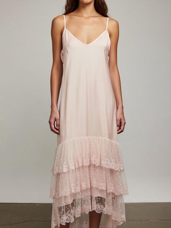 Boho blush colored slip dress with rows of lace