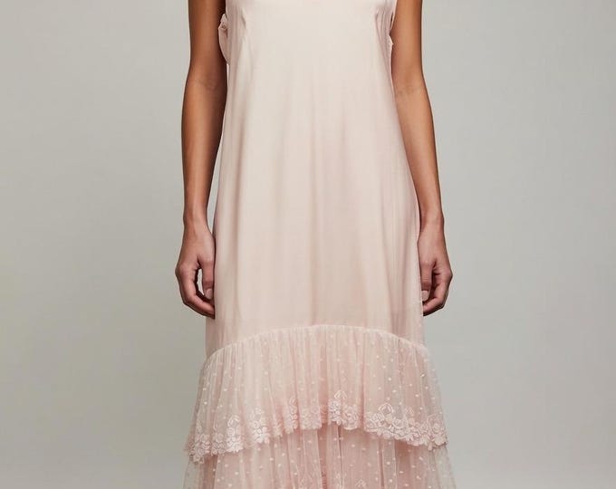 Boho blush colored slip dress with rows of lace