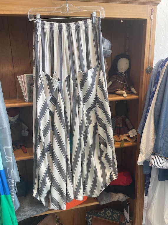 Grey and white  stripe  soft  cotton lagenlook pant