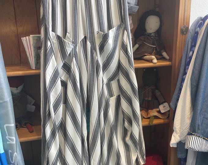 Grey and white  stripe  soft  cotton lagenlook pant