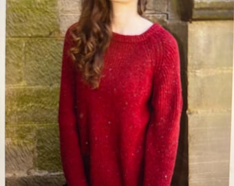 Hand knit  claret red classic crew neck pullover sweater