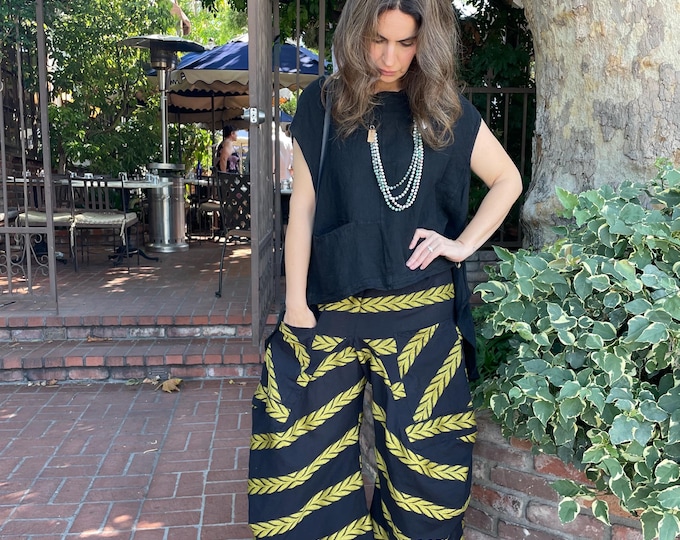 Black and gold  soft  cotton lagenlook pant