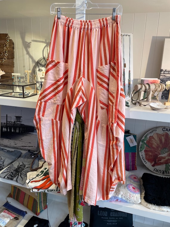 Tangerine twill stripe cotton lagenlook pant
