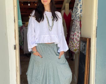 Seersucker olive stripe funky one size  skirt with pockets