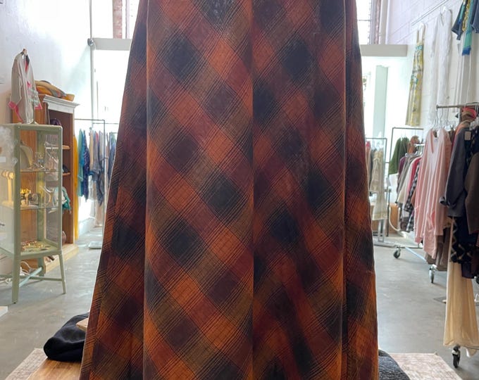 Flannel reversible bias skirt in rust plaid