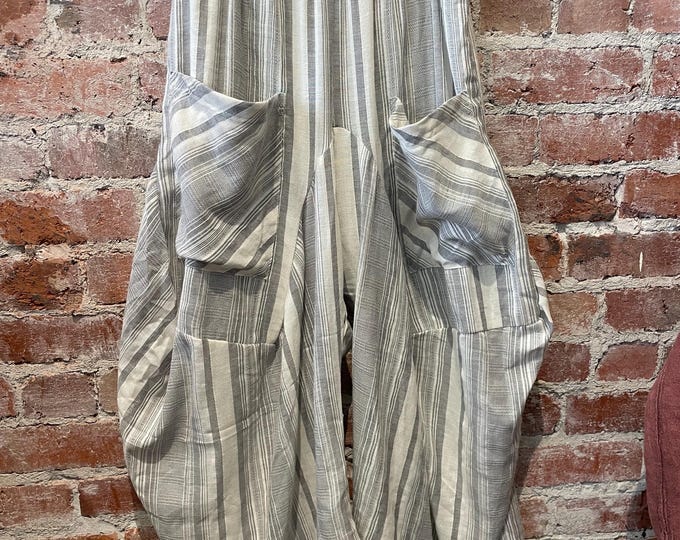 Grey stripe   soft  cotton lagenlook pant