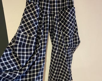 Navy plaid cotton funky pants