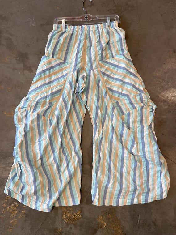 Seersucker multi color stripe  soft  cotton lagenlook pant