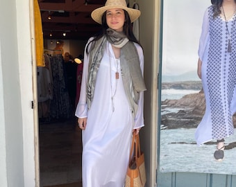 Elegant Sheer white viscouse long shirtdress