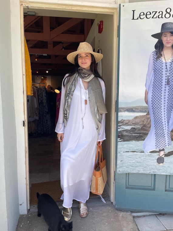 Elegant Sheer white viscouse long shirtdress