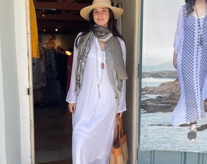 Elegant Sheer white viscouse long shirtdress