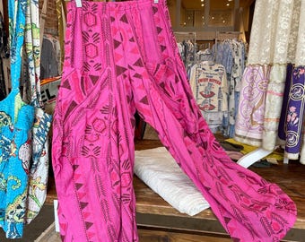 Raspberry  colored textured   soft  cotton lagenlook pant