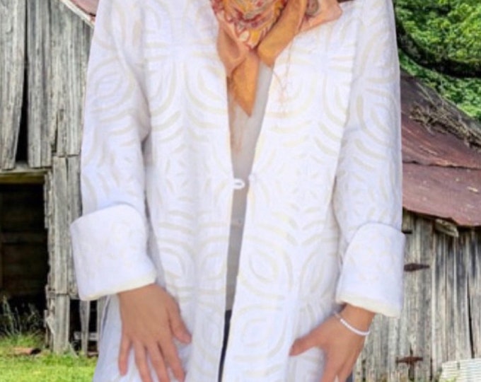 Slim white outwork cotton kantha coat
