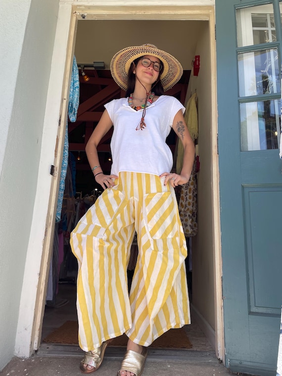 Big yellow stripe  soft  cotton lagenlook pant