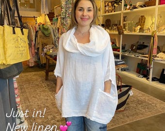 Cowl neck linen one size big shirt