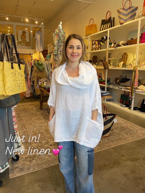 Cowl neck linen one size big shirt