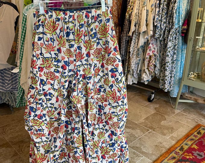 Floral block print cotton lagenlook pant